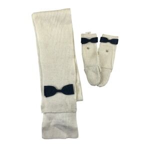 Kate Spade New York Scarf Gloves Set Womens Cream Wool Blend Rib Knit Bow Winter